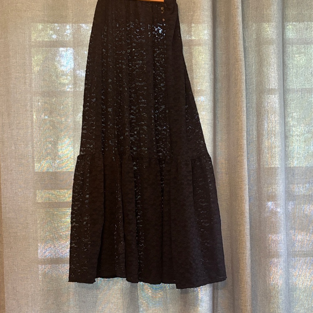 Aerie Maxi Black Lace Tiered Skirt